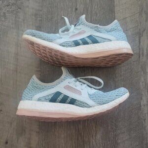 Adidas Light Blue and Pink/Peach Pureboost x Sneakers.